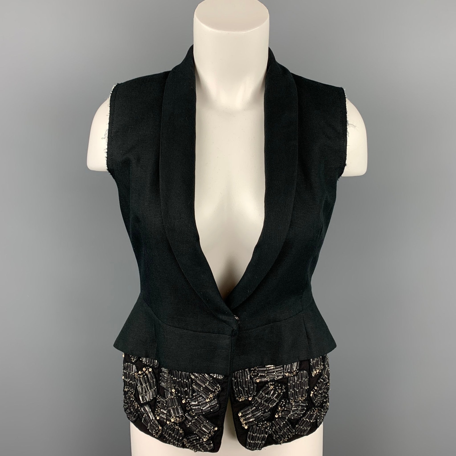 Dries Van Noten Size 6 Black Beaded Cotton / Linen Vest